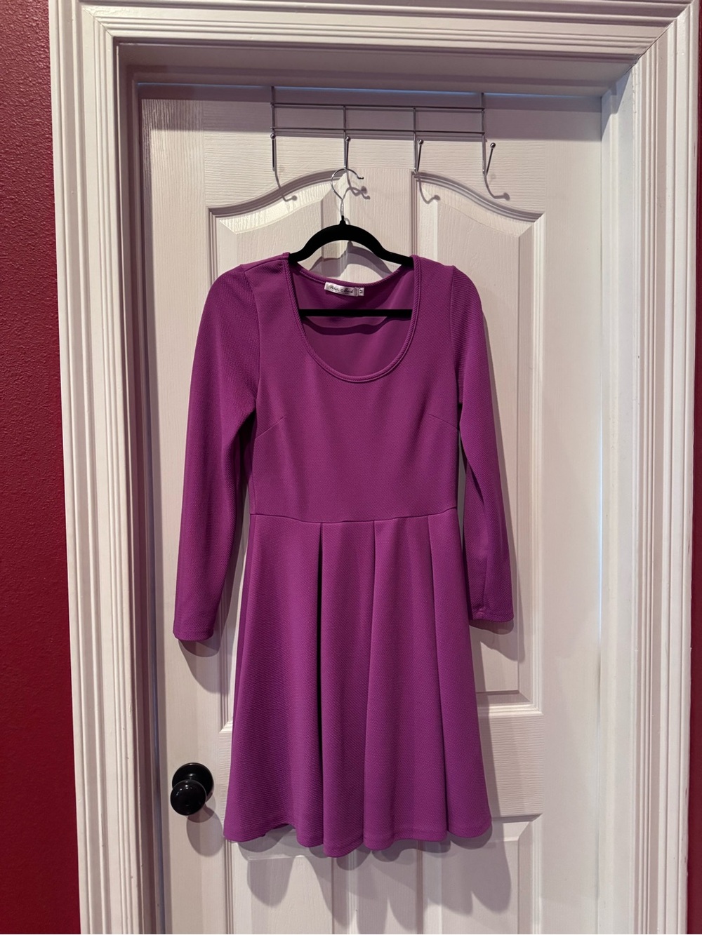 White Mark Purple Long-Sleeve Fit-and-Flare Dress